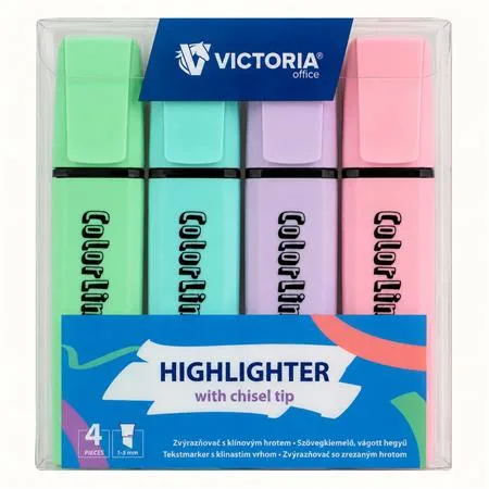 Zvýrazňovač, sada, 1-5 mm, VICTORIA OFFICE, "ColorLine", 4 rôzne pastelové farby 2