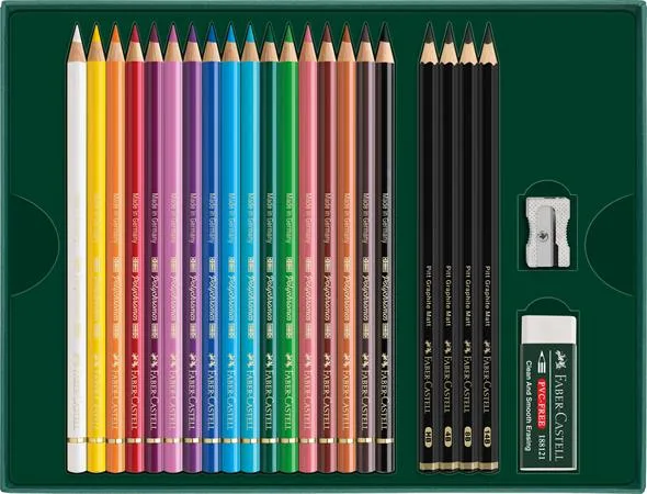 Farebné a grafitové ceruzky, sada, FABER-CASTELL "Polychromos & Pitt Graphite Matt" , 23 ks 2