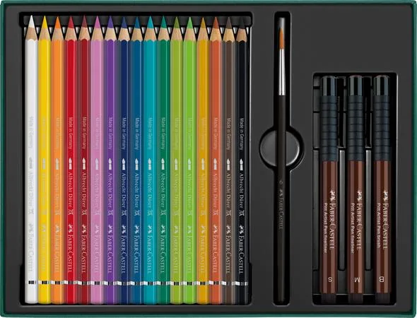 Akvarelové ceruzky, sada, so štetcom, FABER-CASTELL "Albrecht Dürer & Pitt Artist Pen", 21 ks 2