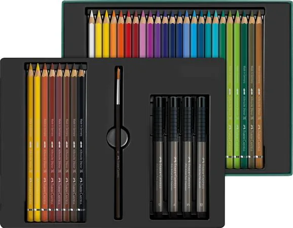 Akvarelové ceruzky, sada, so štetcom, FABER-CASTELL "Albrecht Dürer & Pitt Artist Pen", 37 ks 2