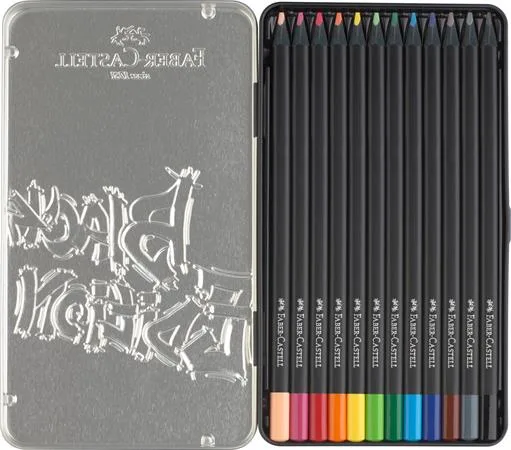 Farebné ceruzky, sada, trojhranné, v plechovej krabičke, FABER-CASTELL "Black Edition", 12 rôznych farieb 2