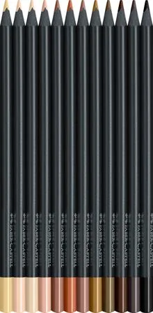 Farebné ceruzky, sada, trojhranné, FABER-CASTELL "Black Edition",  12 rôznych odtieňov pleti 2