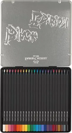 Farebné ceruzky, sada, trojhranné, v plechovej krabičke, FABER-CASTELL "Black Edition", 24 rôznych farieb 2