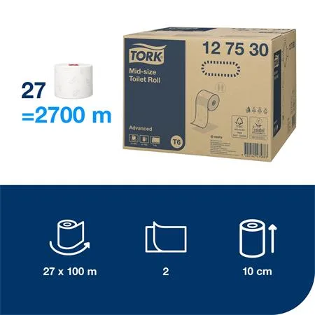 Toaletný papier, T6 systém, 2-vrstvový, 100 m, TORK "Advanced", extra biely 3