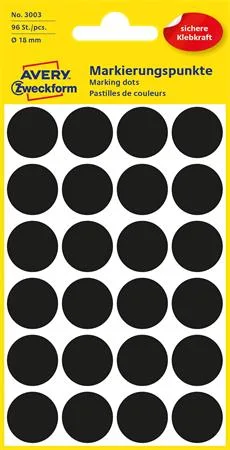 Etikety, okrúhle, priemer: 18 mm, AVERY ZWECKFORM, čierne, 96 etikiet/bal 2
