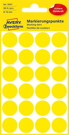 Etikety, okrúhle, priemer: 18 mm, AVERY ZWECKFORM, žlté, 96 etikiet/bal 2