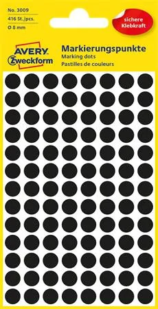 Etikety, okrúhle, priemer: 8 mm, AVERY ZWECKFORM, čierne, 416 etikiet/bal 2