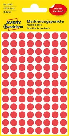 Etikety, okrúhle, priemer: 8 mm, AVERY ZWECKFORM, červené, 416 etikiet/bal 2