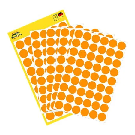 Etikety, okrúhle, priemer: 12 mm, AVERY ZWECKFORM, neónovo oranžové, 270 etikiet/bal 3