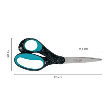 Nožnice, pre tínedžerov, 20 cm, pre ľavákov, FISKARS, bodkované pávie modré 4