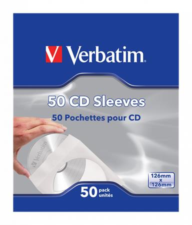 Obálky na CD/DVD, papierové, s okienkom a uškom, VERBATIM, biela 2