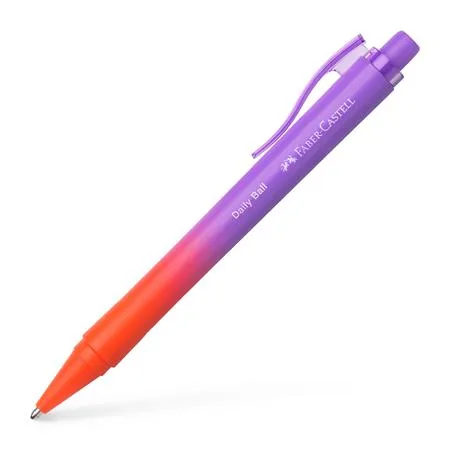 Guľôčkové pero, 1 mm, XB, stláčací mechanizmus, červené-fialové telo pera, FABER-CASTELL "Daily Ball Flow", modré 2