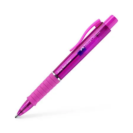 Guľôčkové pero, 1 mm, XB, stláčací mechanizmus, fuksiové telo pera, FABER-CASTELL "Poly Ball View Aurora", modré 2