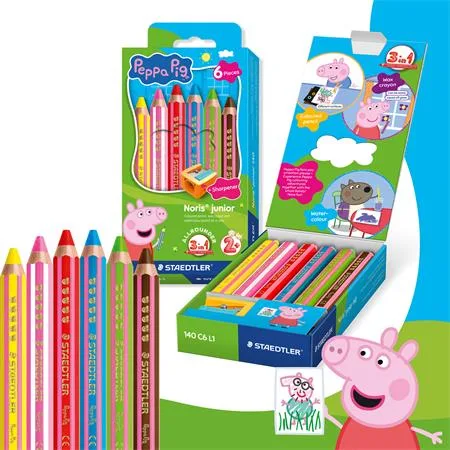 Farebné ceruzky, sada, šesťhranné, jumbo, STAEDTLER „Noris® junior 140", Peppa Pig, 6 farieb 2
