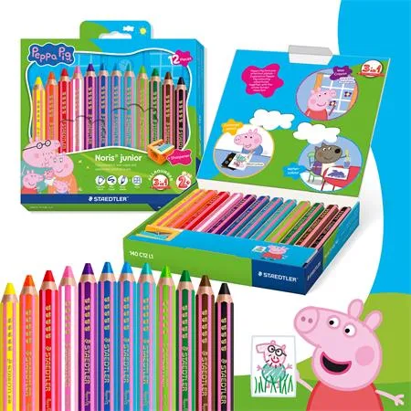 Farebné ceruzky, sada, šesťhranné, jumbo, STAEDTLER „Noris® junior 140", Peppa Pig, 12 farieb 2