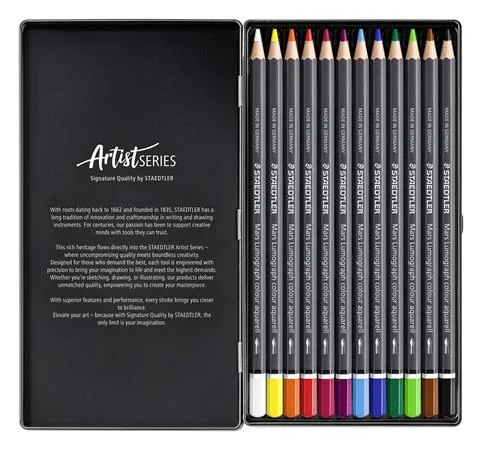 Akvarelové ceruzky, sada, šesťhranné, plechová krabička, STAEDTLER "Mars® Lumograph® 104", 12 rôznych farieb 2