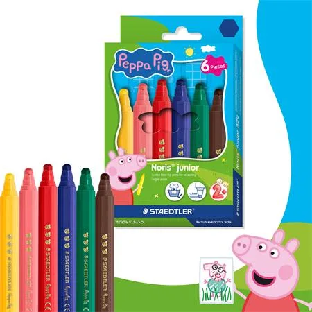 Fixky, sada, 2,5 mm, vyprateľné, jumbo, STAEDTLER „Noris® junior 329”, Peppa Pig, 6 farieb 2