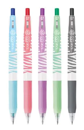 Gélové pero, sada, 0,33 mm, stláčací mechanizmus, pruhované telo, ZEBRA "Sarasa Clip Pastel", 5 pastelových farieb 2
