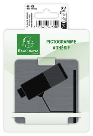 Informačná tabuľka, samolepiaca, 7,5x7,5 cm, hliníkový vzhľad, EXACOMPTA, "Priestor monitorovaný kamerovým systémom" 2