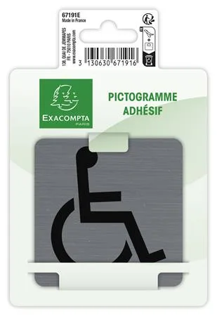 Informačná tabuľka, samolepiaca, 7,5x7,5 cm, hliníkový vzhľad, EXACOMPTA, "Pre osoby so zníženou schopnosťou pohybu" 2
