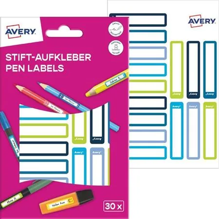 Štítok na pero, 50x10 mm, ručne popisovateľný, AVERY ZWECKFORM, modrý-zelený, 30 štítkov/bal 2