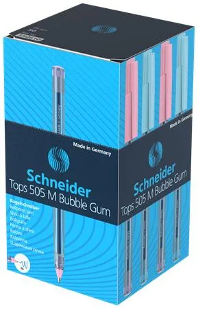 Guľôčkové pero, 0,5 mm, s vrchnákom, SCHNEIDER "Tops 505 M Bubble Gum", modré, limitovaná edícia 4