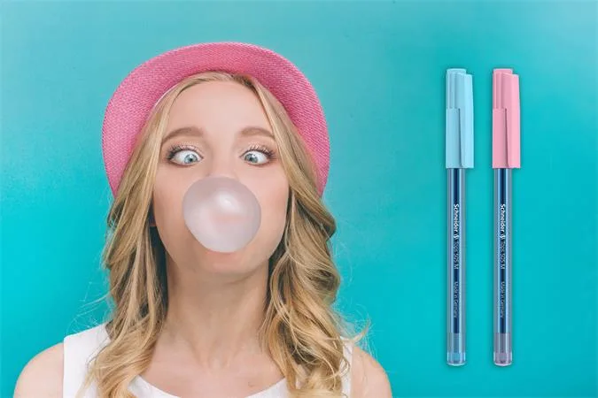 Guľôčkové pero, 0,5 mm, s vrchnákom, SCHNEIDER "Tops 505 M Bubble Gum", modré, limitovaná edícia 7