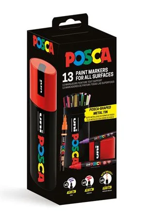 Dekoračný popisovač, sada, v kovovej krabičke, UNI "Posca", 13 rôznych farieb 2