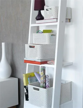 Odkladací box, s efektom rattanu, 7 l, béžová, CURVER "Style S" 2