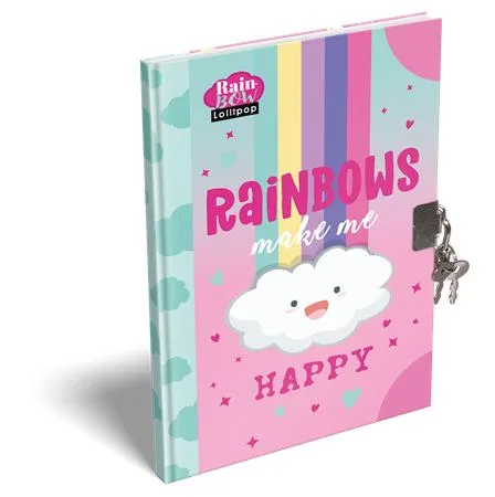Pamätníček, so zámkom, A5, tvrdá obálka, LIZZYSULI, "Lollipop Rainbow"