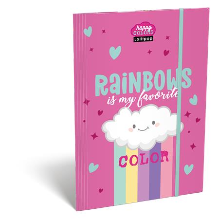 Doska s gumičkou, kartón, A4, LIZZYSULI, "Lollipop Rainbow"