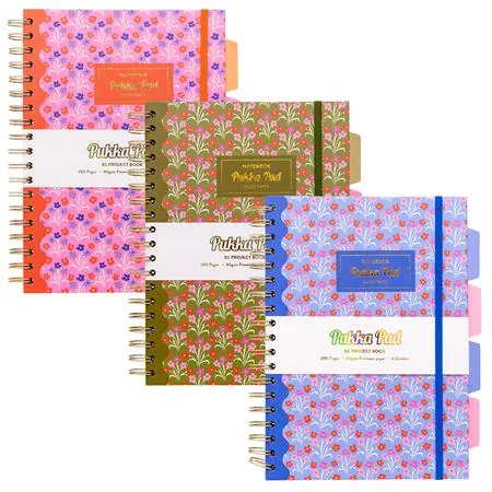 Špirálový zošit, B5, linajkový, 100 listov, PUKKA PAD "Floral Project Book", mix