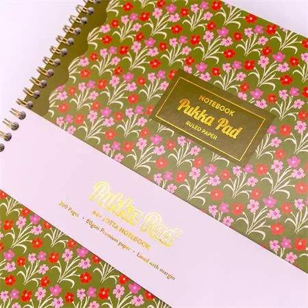 Špirálový zošit, A4+, linajkový, 100 listov, PUKKA PAD "Floral Jotta Notebook", mix 9