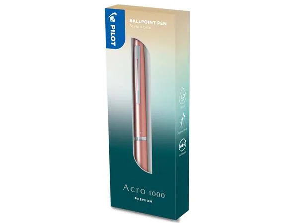Guľôčkové pero, 0,32 mm, stláčací mechanizmus, koralovo zlaté telo, PILOT "Acro 1000", modré 2