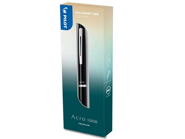 Guľôčkové pero, 0,32 mm, stláčací mechanizmus, čierne telo, PILOT "Acro 1000", modré 2