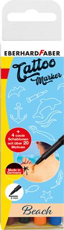 Tetovacie fixky, sada, so šablónou, EBERHARD FABER "Beach", 4 rôzne farby