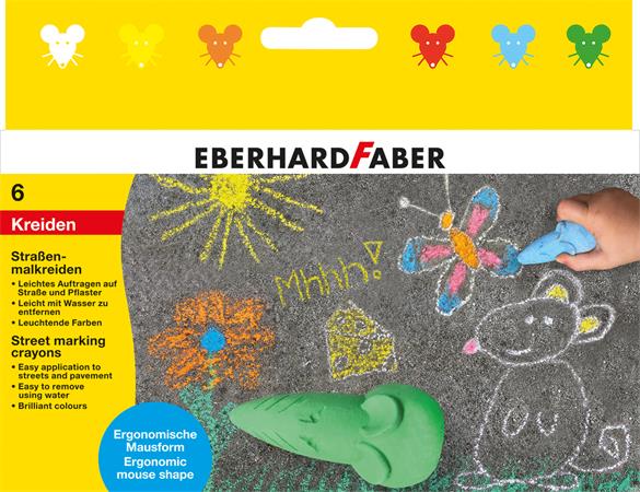 Krieda na asfalt, tvar myšky, EBERHARD FABER, 6 rôznych farieb