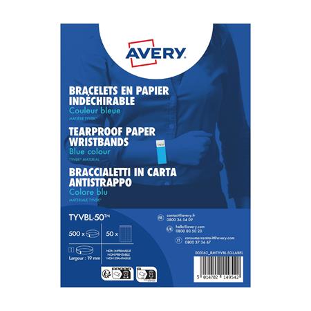 Identifikačný náramok, odolný proti roztrhnutiu,, 265x19 mm, AVERY ZWECKFORM "Tyvek", modrý