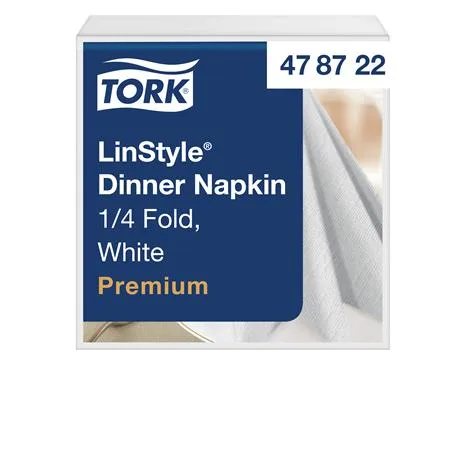 Servítky, priemyselne kompostovateľné, 1/4 ohyb, 1-vrstvové, 39x39 cm, Premium, TORK "LinStyle", biele