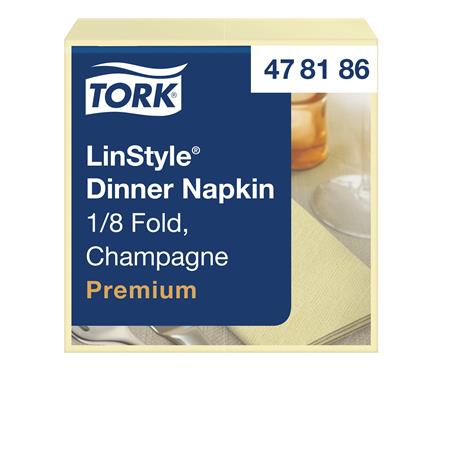 Servítky, priemyselne kompostovateľné, 1/8 ohyb, 1-vrstvové, 39x39 cm, Premium, TORK "LinStyle", šampanské