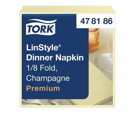 Servítky, priemyselne kompostovateľné, 1/8 ohyb, 1-vrstvové, 39x39 cm, Premium, TORK "LinStyle", šampanské