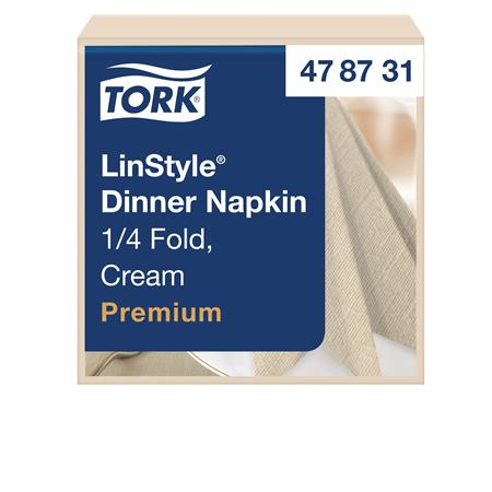 Servítky, priemyselne kompostovateľné, 1/4 ohyb, 1-vrstvové, 39x39 cm, Premium, TORK "LinStyle", krémové