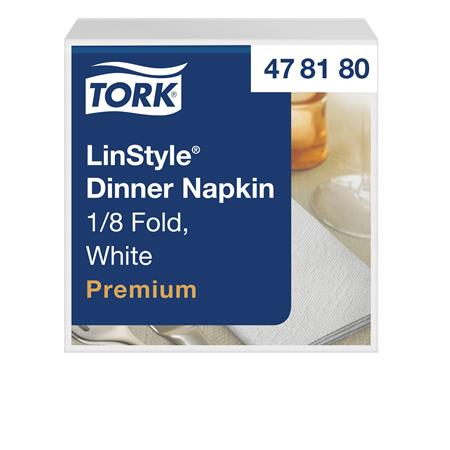 Servítky, priemyselne kompostovateľné, 1/8 ohyb, 1-vrstvové, 39x39 cm, Premium, TORK "LinStyle", biele