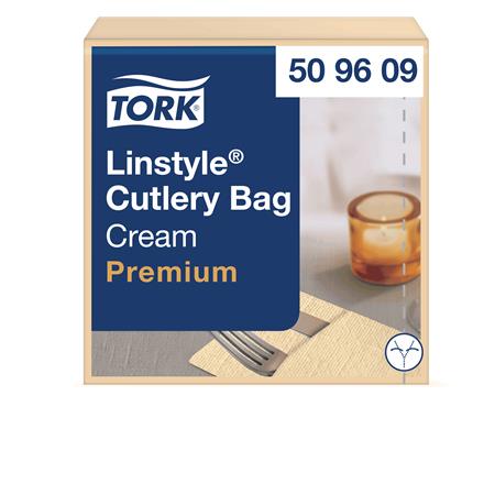 Servírovacie servítky, priemyselne kompostovateľné, 1-vrstvové, 39x39 cm, Premium, TORK "LinStyle", krémové