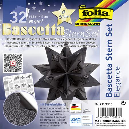Bascetta hviezda, sada, 14,5x14,5 cm, 90 g, 32 listov, FOLIA, čierna-divočina