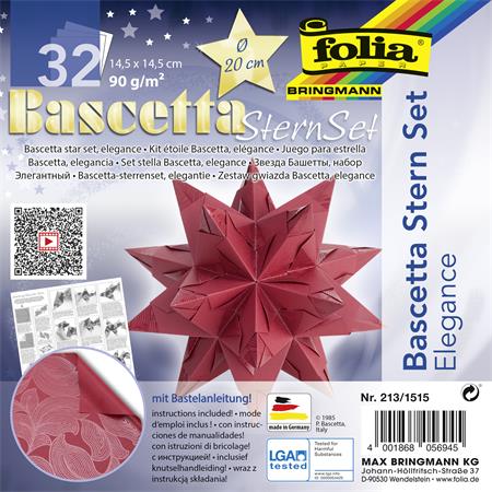 Bascetta hviezda, sada, 14,5x14,5 cm, 90 g, 32 listov, FOLIA, červená -džungľa