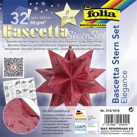 Bascetta hviezda, sada, 14,5x14,5 cm, 90 g, 32 listov, FOLIA, červená -džungľa