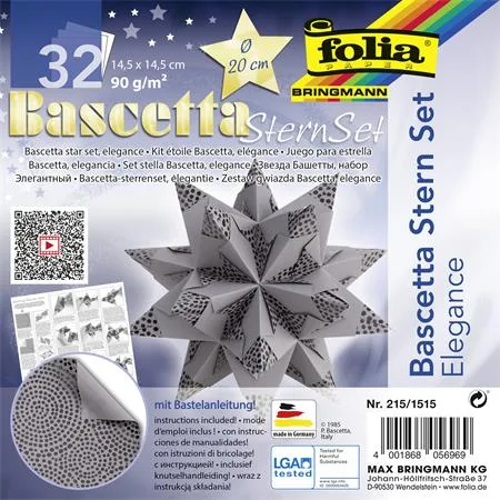 Bascetta hviezda, sada, 14,5x14,5 cm, 90 g, 32 listov, FOLIA, antracitová - perly