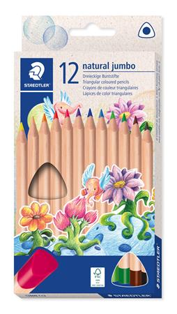 Farebné ceruzky, sada, trojhranné, hrubé, STAEDTLER "Noris® natural jumbo 1280N", 12 farieb