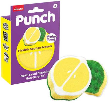 Špongia na riad, flexibilná, VILEDA "Punch Scrub `n` Flex", citrón